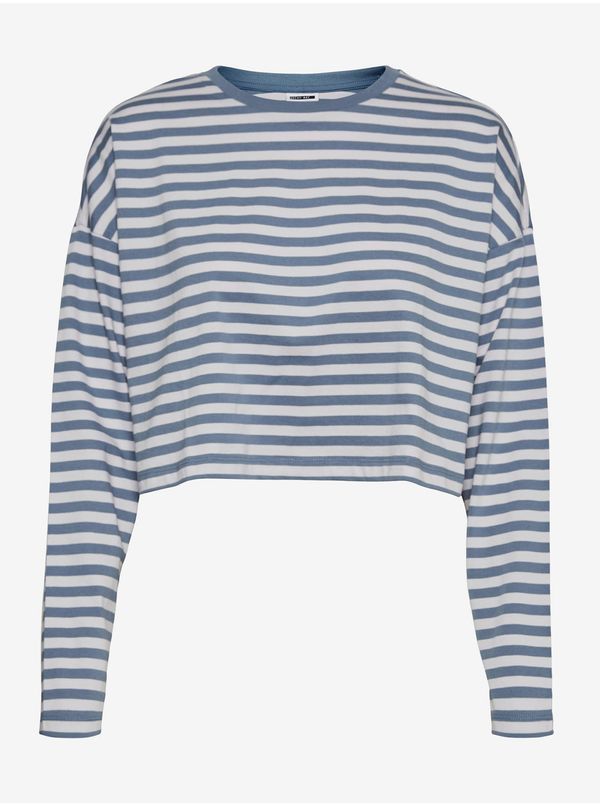 Noisy May White-Blue Striped Cropped T-Shirt Noisy May Frida - Women