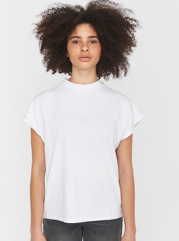 Noisy May White Loose T-Shirt with Stand-Up Collar Noisy May Hailey - Women