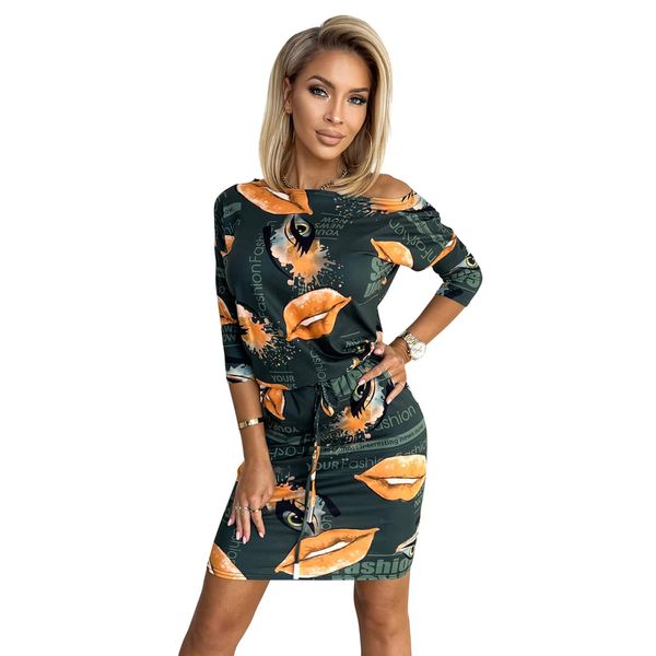 NUMOCO 13-149 Sports dress with pockets - GREEN with orange lips