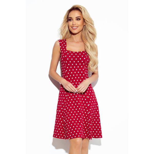 NUMOCO 241-2 STELLA Dress with a V-neck - burgundy color with polka dots