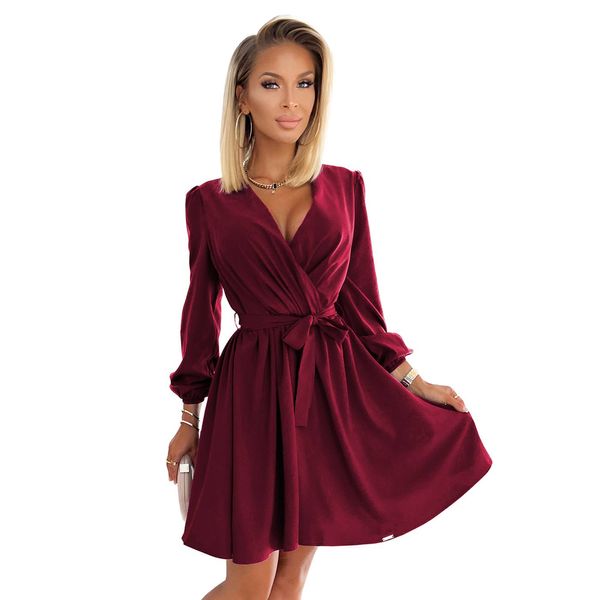 NUMOCO 339-3 BINDY Feminine dress with a neckline - BURGUNDY