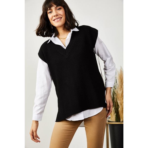 Olalook Olalook Women's Black V-Neck Thessaloniki Knitted Sweater