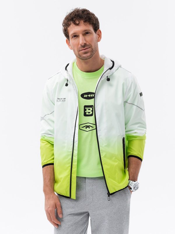 Ombre Men's sports jacket with ombre effect - white and lime green