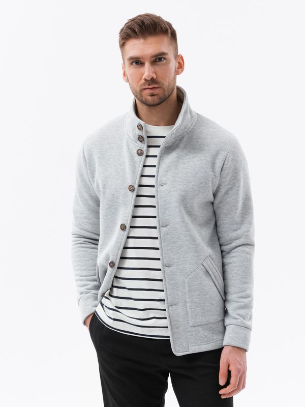 Ombre Ombre Men's button-down sweatshirt with stand-up collar - grey melange
