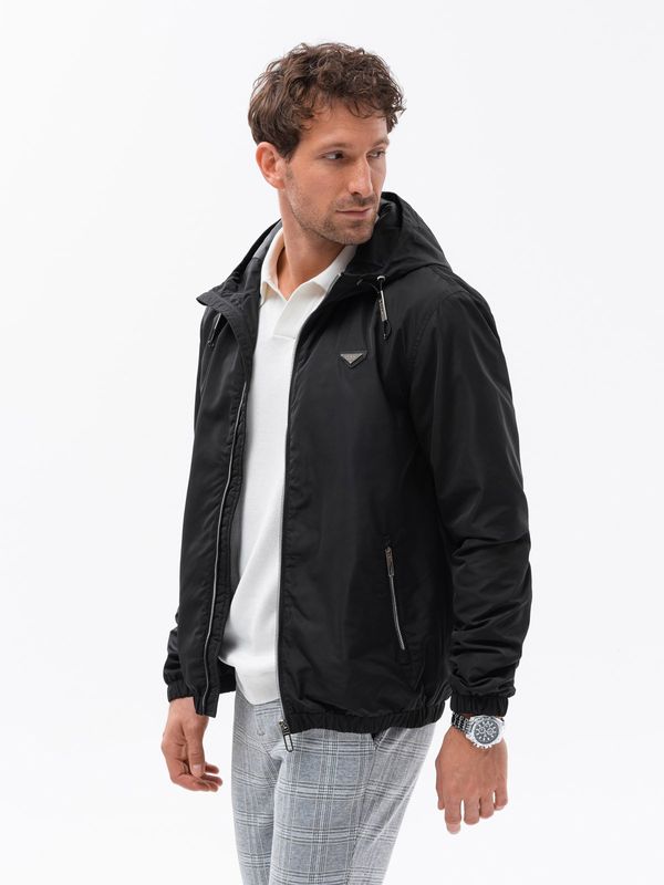Ombre Ombre Men's hooded windbreaker jacket with classic cut - black