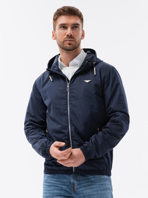 Ombre Ombre Men's hooded windbreaker jacket with classic cut - navy blue