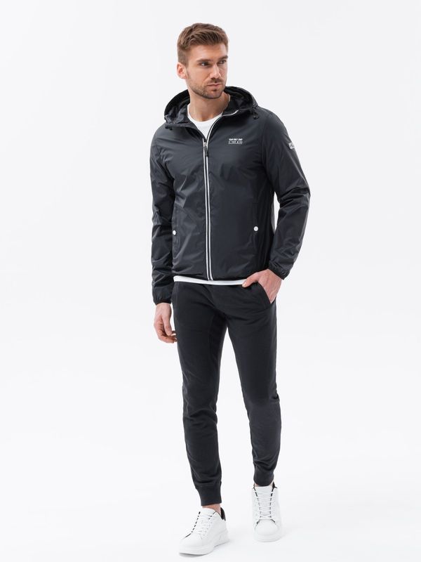 Ombre Ombre Men's windbreaker jacket with hood and contrasting details - black