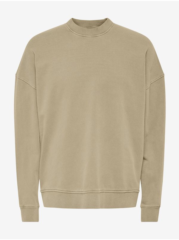 Only Beige Mens Basic Sweatshirt ONLY & SONS Ron - Men
