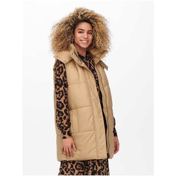 Only Beige Quilted Vest with Detachable Hood ONLY Demy - Women