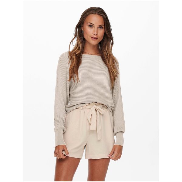 Only Beige Women's Ribbed Sweater with Bat Sleeves ONLY Adaline - Women
