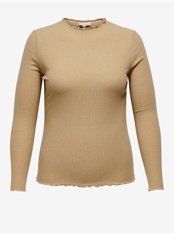 Only Beige Women's Ribbed T-Shirt ONLY CARMAKOMA Ally - Women