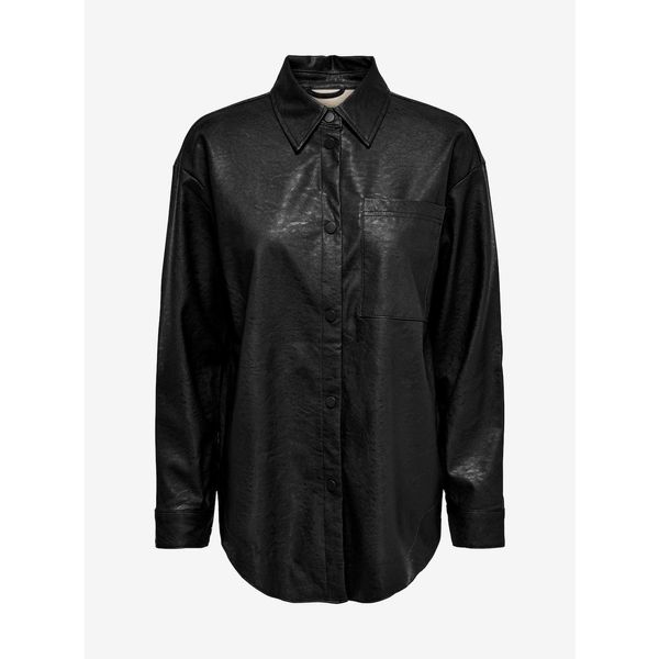 Only Black Leatherette Shirt Jacket ONLY Mia - Women