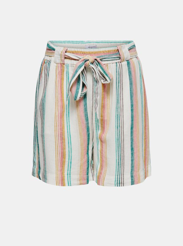 Only Blue-Cream Striped Linen Shorts ONLY CARMAKOMA Stacy - Women