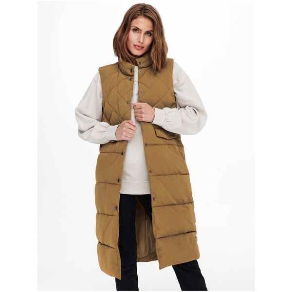 Only Brown Long Quilted Vest ONLY Stacy - Women