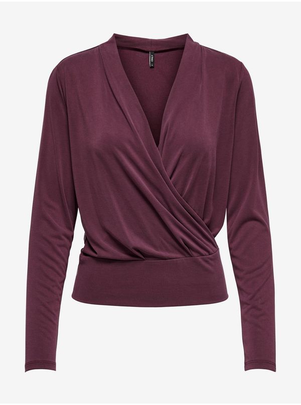 Only Burgundy Women's Blouse with Folded Neckline ONLY Free - Ladies