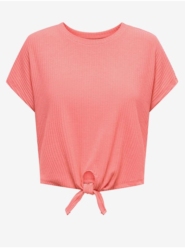 Only Coral Ribbed T-Shirt with Binding ONLY Emma - Women