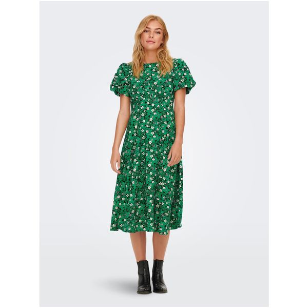 Only Green Floral Midish dress with TIE ONLY Alessandra - Women