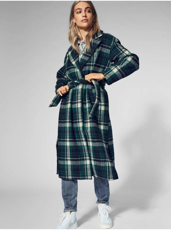 Only Green Plaid Coat ONLY Naomi - Women
