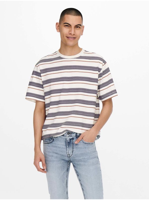 Only Grey-cream striped T-shirt ONLY & SONS Tomas - Men