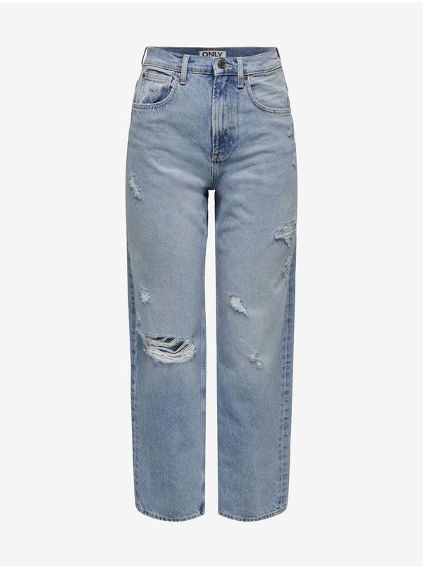 Only Light blue womens straight fit jeans with torn effect ONLY D - Women