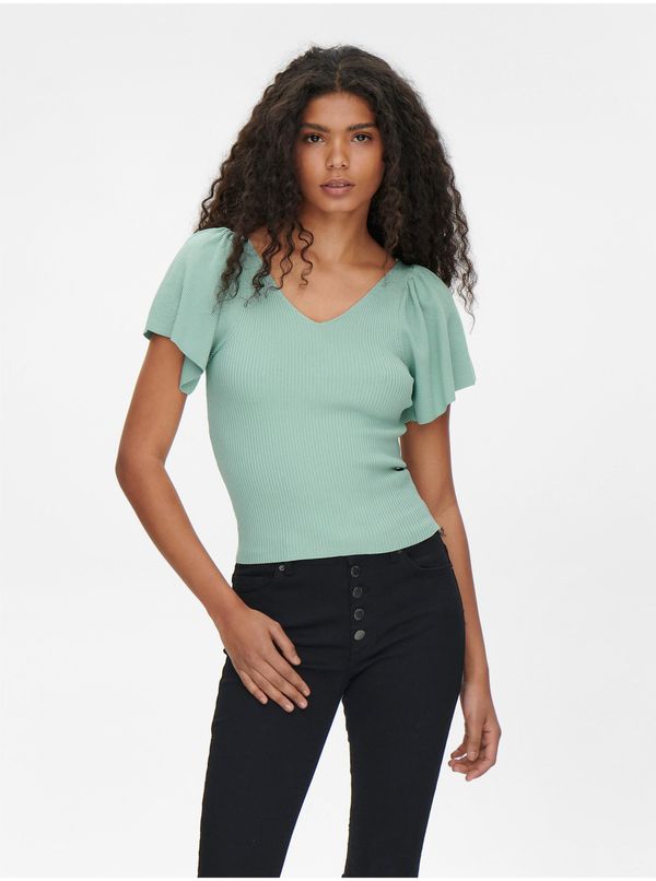 Only Light green women's ribbed T-shirt ONLY Leelo - Women