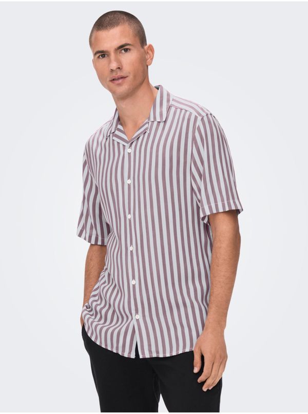 Only ONLY & SONS Pink-White Mens Striped Short Sleeve Shirt ONLY & SON - Men