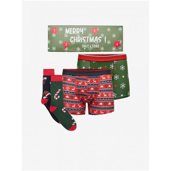 Only ONLY & SONS Set of two men's patterned boxers and socks in red and green - Men