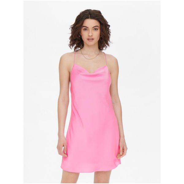Only Pink Satin Short Hanger Dress with Exposed Back ONLY Primr - Women