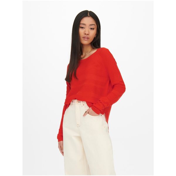 Only Red Ribbed Lightweight Sweater ONLY Caviar - Women