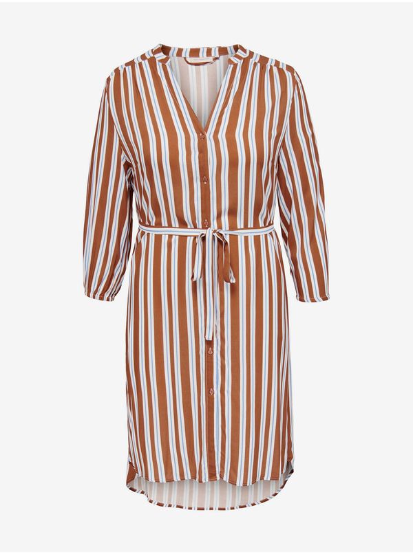 Only White-Brown Ladies Striped Shirt Dress ONLY CARMAKOMA New Deni - Ladies