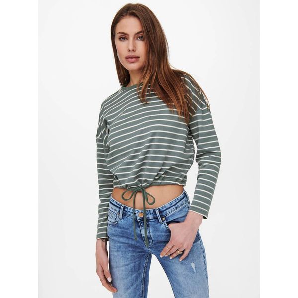 Only White-Green Striped Short T-Shirt ONLY Brilliant - Women