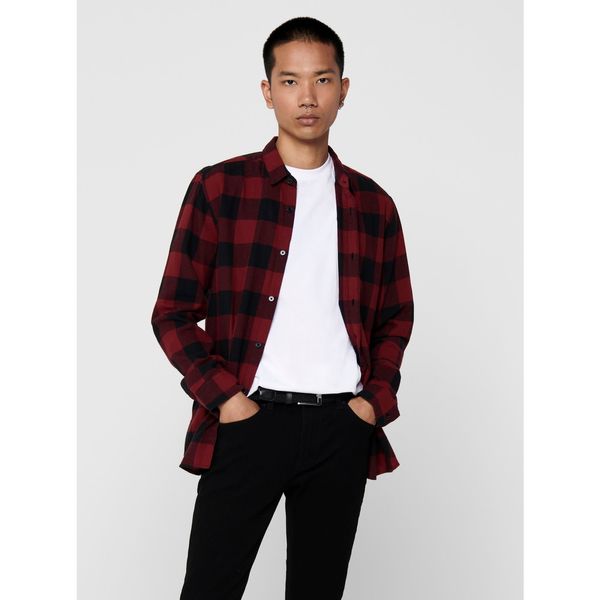 Only Wine-black plaid shirt ONLY & SONS Gudmund - Men