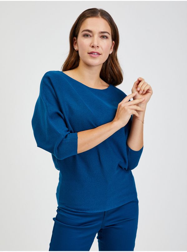 Orsay Blue Women's Ribbed Sweater with Bat Sleeves ORSAY - Ladies