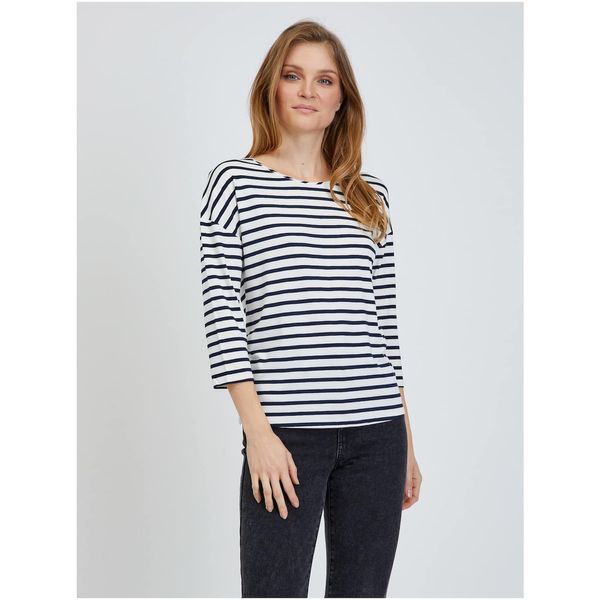 Orsay Cream Striped T-Shirt with Three-Quarter Sleeve ORSAY - Women