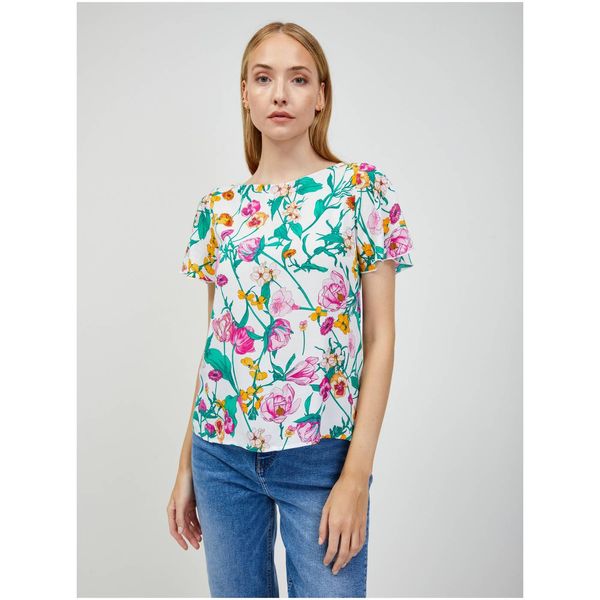 Orsay Green-white floral blouse with tie on the back ORSAY - Women