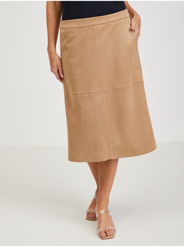 Orsay Light brown ladies midi skirt in suede finish ORSAY - Ladies