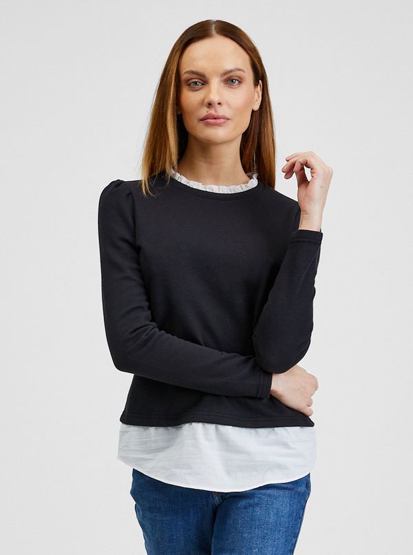 Orsay Orsay Black Ladies Sweater with Shirt Inset - Women