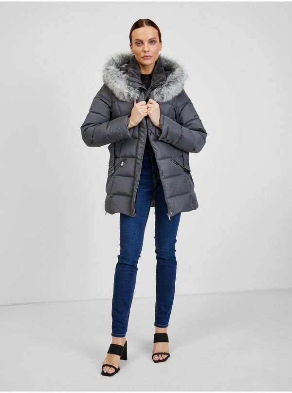 Orsay Orsay Dark gray Ladies Winter Quilted Jacket with Strap - Women
