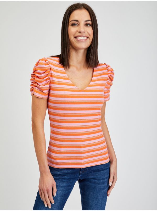 Orsay Orsay Pink-Orange Women's Striped T-Shirt - Women