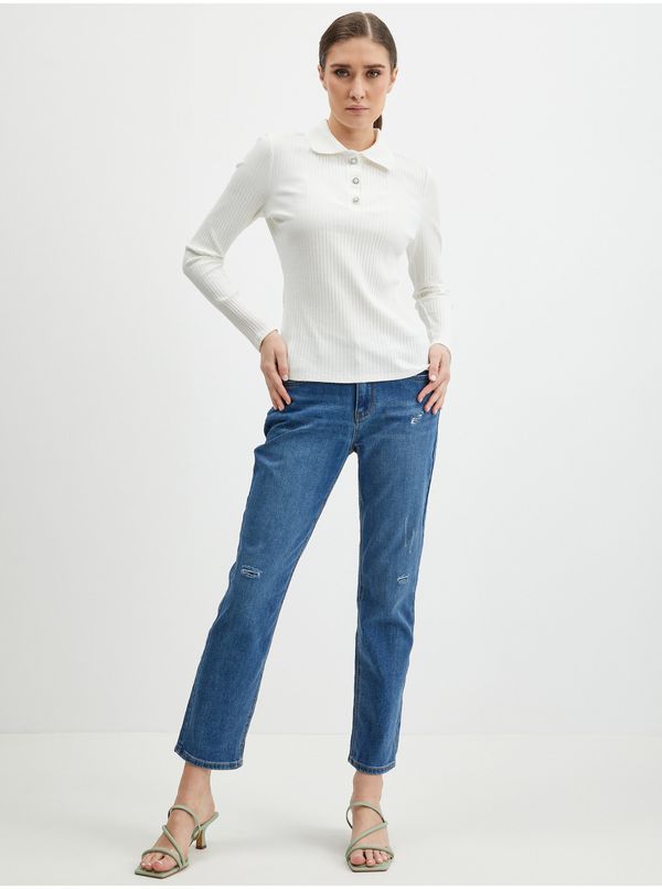 Orsay Orsay White Womens Ribbed Polo T-Shirt - Women