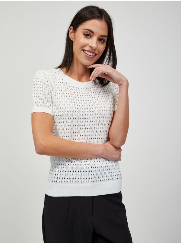 Orsay White Perforated Short Sleeve Sweater ORSAY - Women