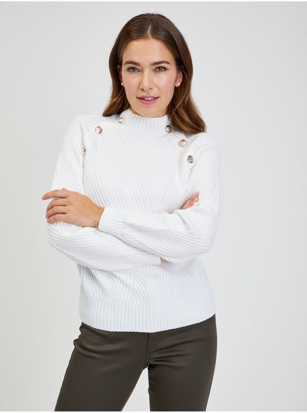 Orsay White Women's Ribbed Sweater with Decorative Buttons ORSAY - Ladies