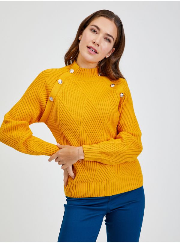 Orsay Yellow Women's Ribbed Sweater with Decorative Buttons ORSAY - Women
