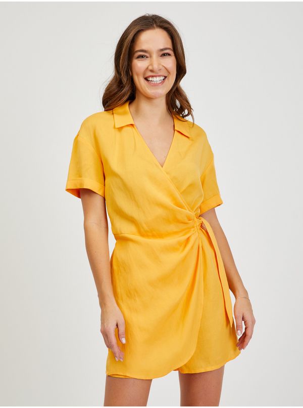 Orsay Yellow wrap overall for women with linen ORSAY - Ladies