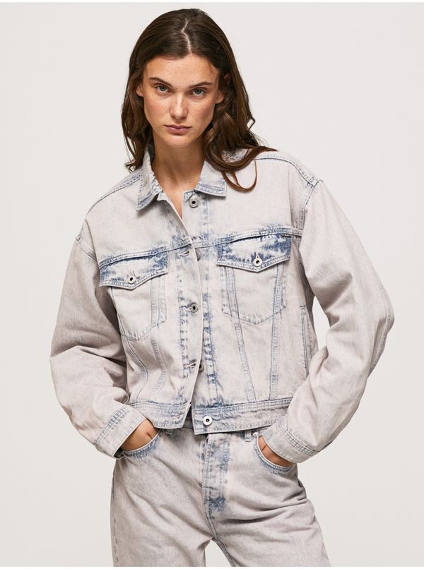 Pepe Jeans Blue and White Ladies Oversize Denim Jacket Pepe Jeans Turner Rose - Women