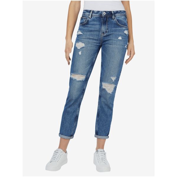 Pepe Jeans Pepe Jeans Blue Women's Shortened Slim Fit Jeans with Tattered Effect Pepe Je - Women