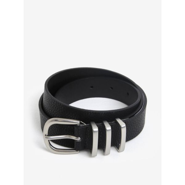 Pieces Black Belt with Buckle in Silver Pieces Lea - Women