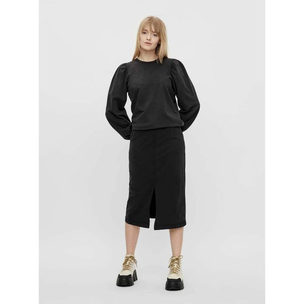 Pieces Black Sheath Midi Skirt with Slit Pieces Gahoa - Women