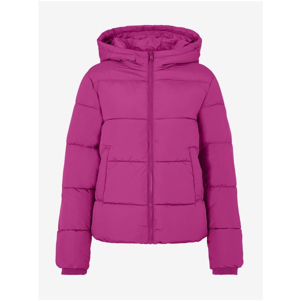Pieces Dark Pink Quilted Winter Jacket with Hood pieces Bee - Women