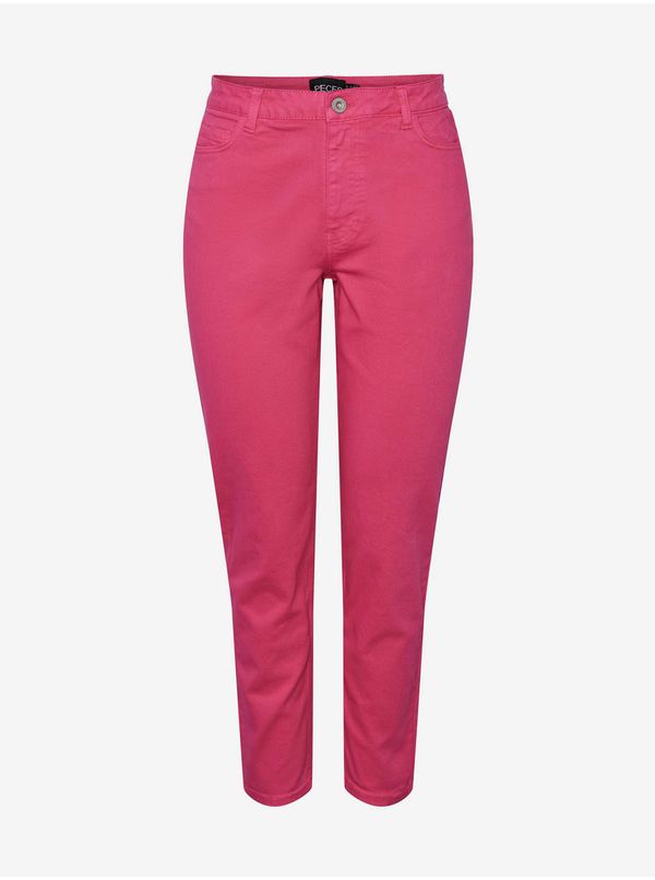 Pieces Dark Pink Women's Shortened Mom Fit Jeans Pieces Kesia - Women